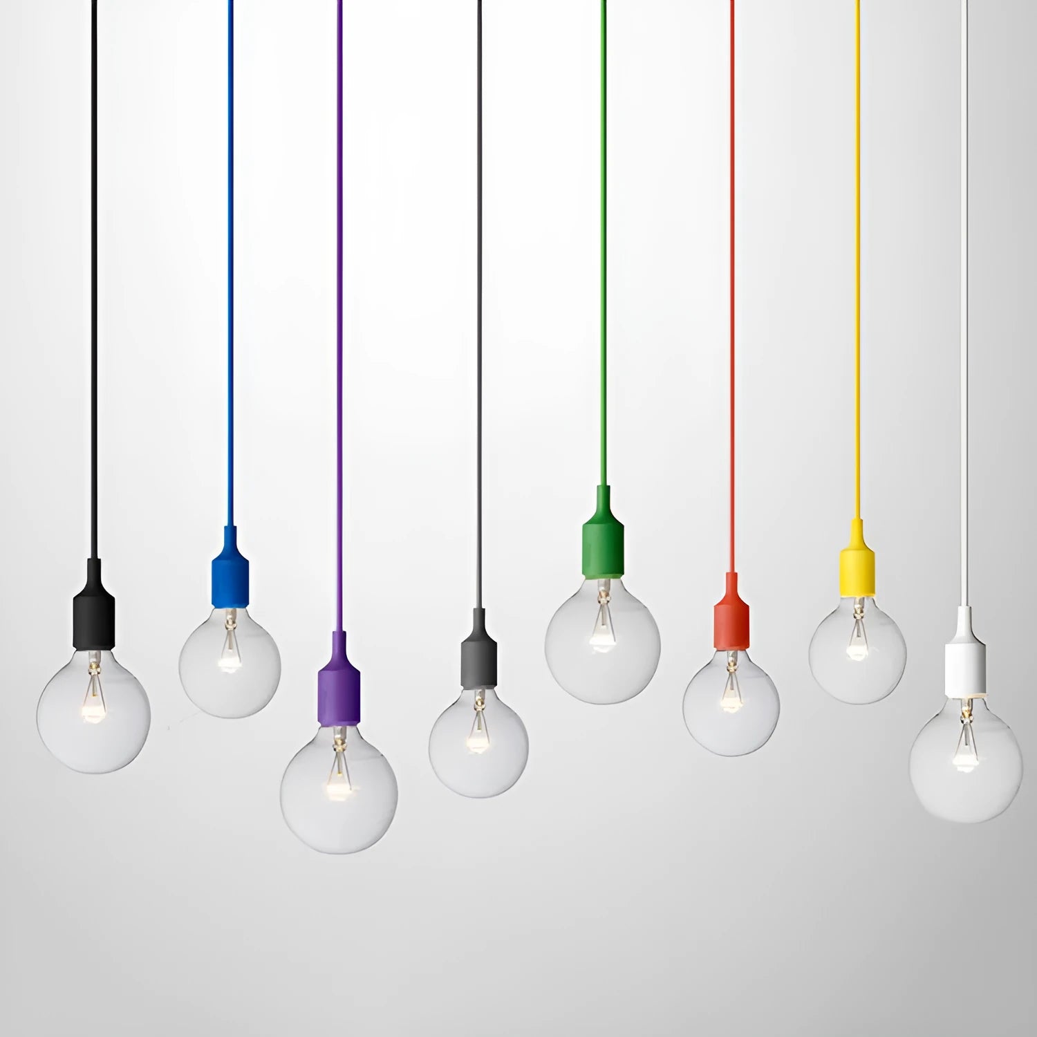 E26/E27 silicone pendant lamp holder with adjustable cord in multiple colour options