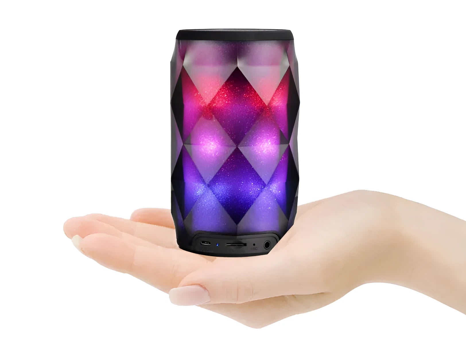 Black crystal diamond-cut Coke can shaped lantern speaker with colourful LED lighting effects