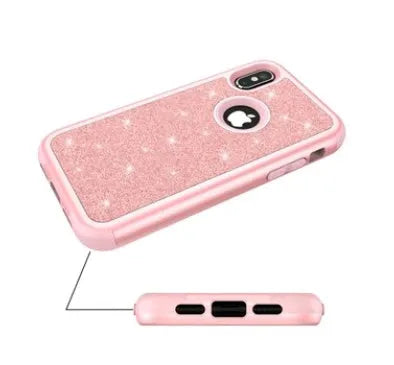 Compatible iPhone X all-inclusive glitter powder cover with PC back and silicone bumper in black colour