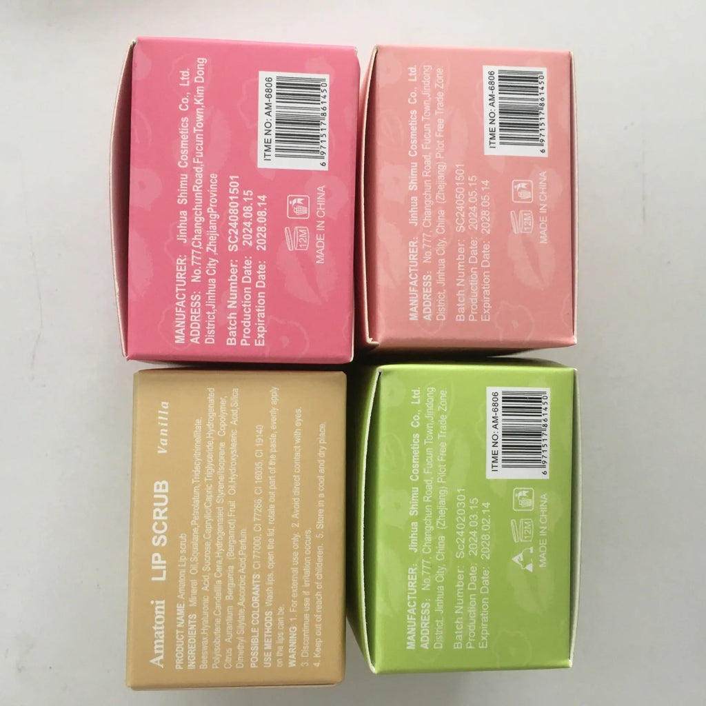 Amatoni Lip Scrub 30g tube in fruit flavours: coconut, raspberry, vanilla, watermelon