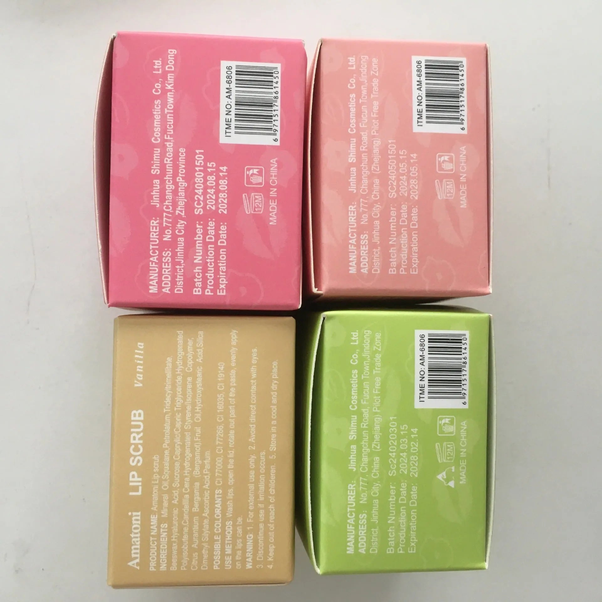 Amatoni Lip Scrub 30g tube in fruit flavours: coconut, raspberry, vanilla, watermelon