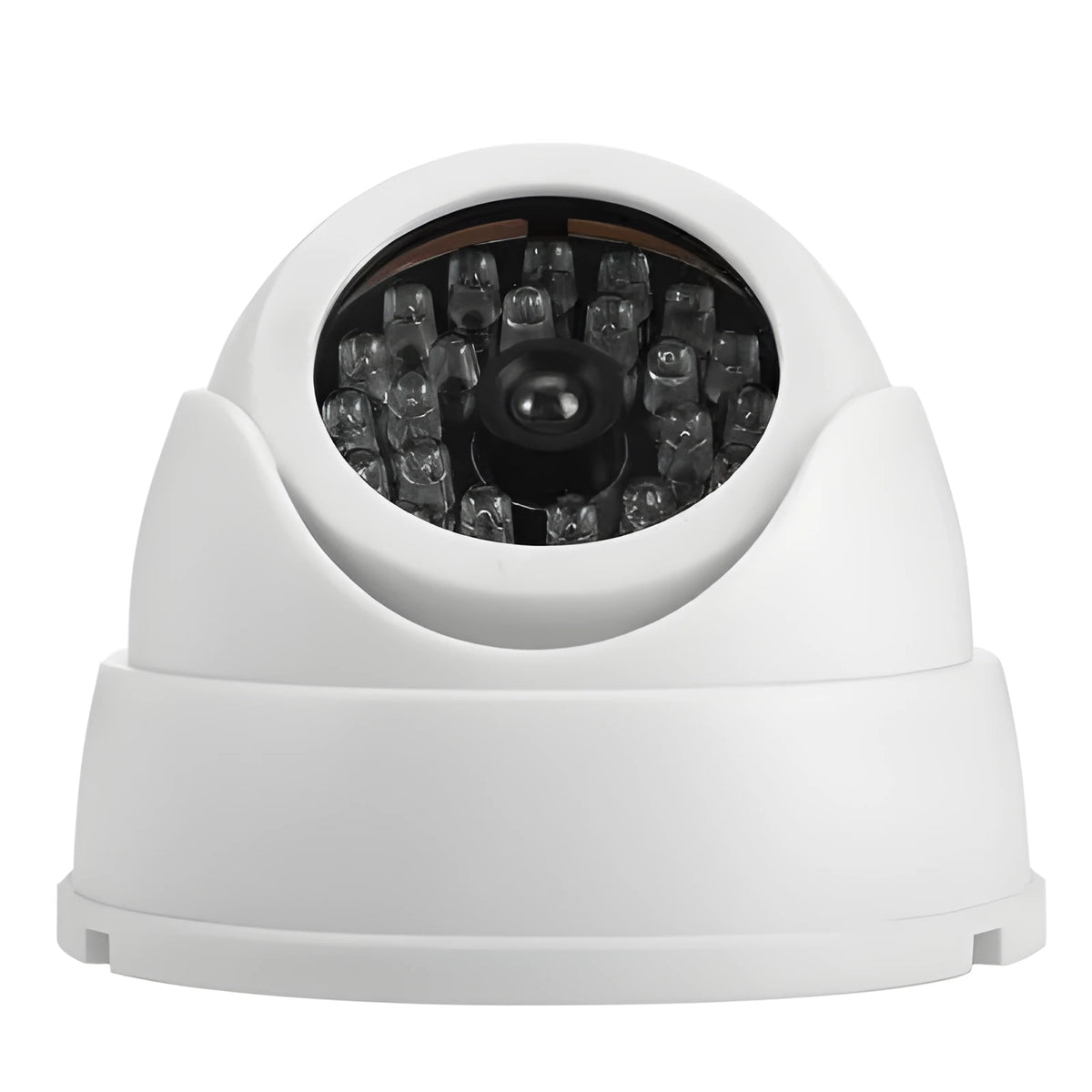 White plastic dummy dome CCTV camera with flashing red LED, 9.4 x 9.4 x 7 cm, indoor outdoor use