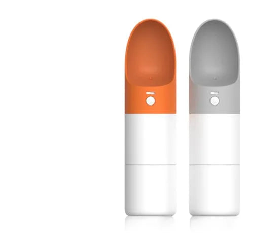 White and grey Moestar Rocket portable pet drinking cup with a one-button lock.