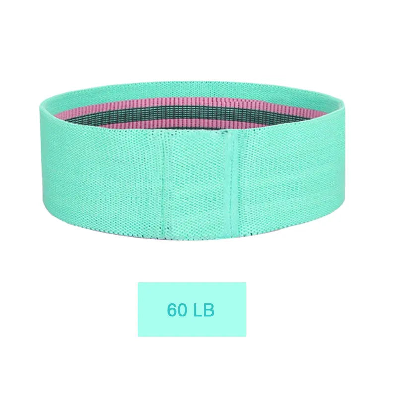 Squat resistance band hip ring in green pink or purple with latex silk and polyester webbing