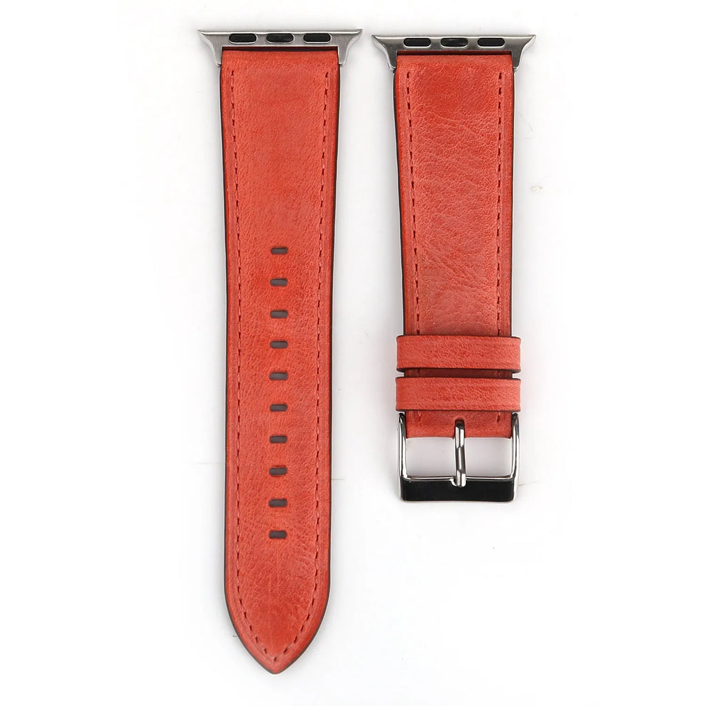 Leather watch strap with folding buckle in multiple colour options