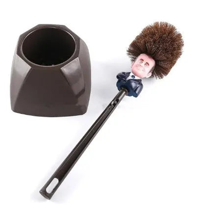 Yellow plastic Donald Trump novelty toilet brush with hanging slot, 40cm length