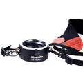 Aluminium camera lens flipper holder with cotton shoulder strap for quick lens changes on Nikon, Canon, or Sony cameras.