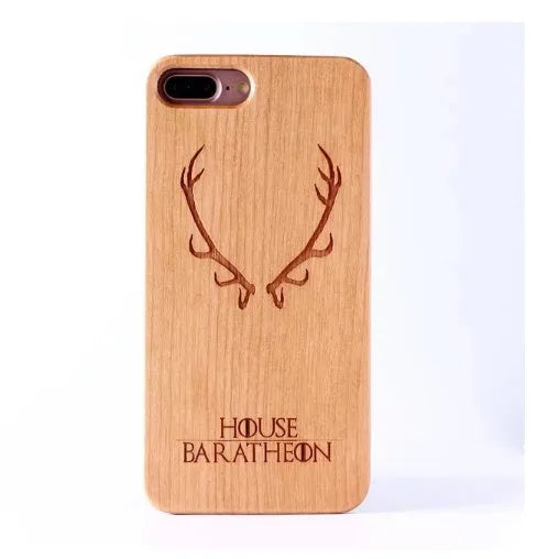 Solid wood and TPU back cover for iPhone with carved crown engraving