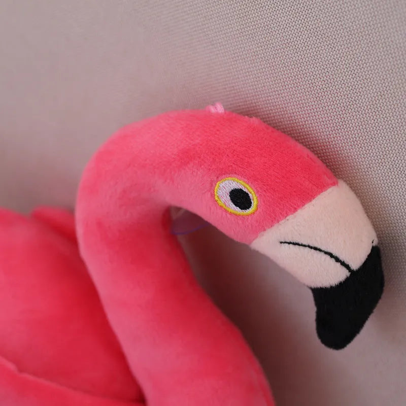 Pink flamingo plush toy made of short plush fabric with PP cotton filling, 24cm full length