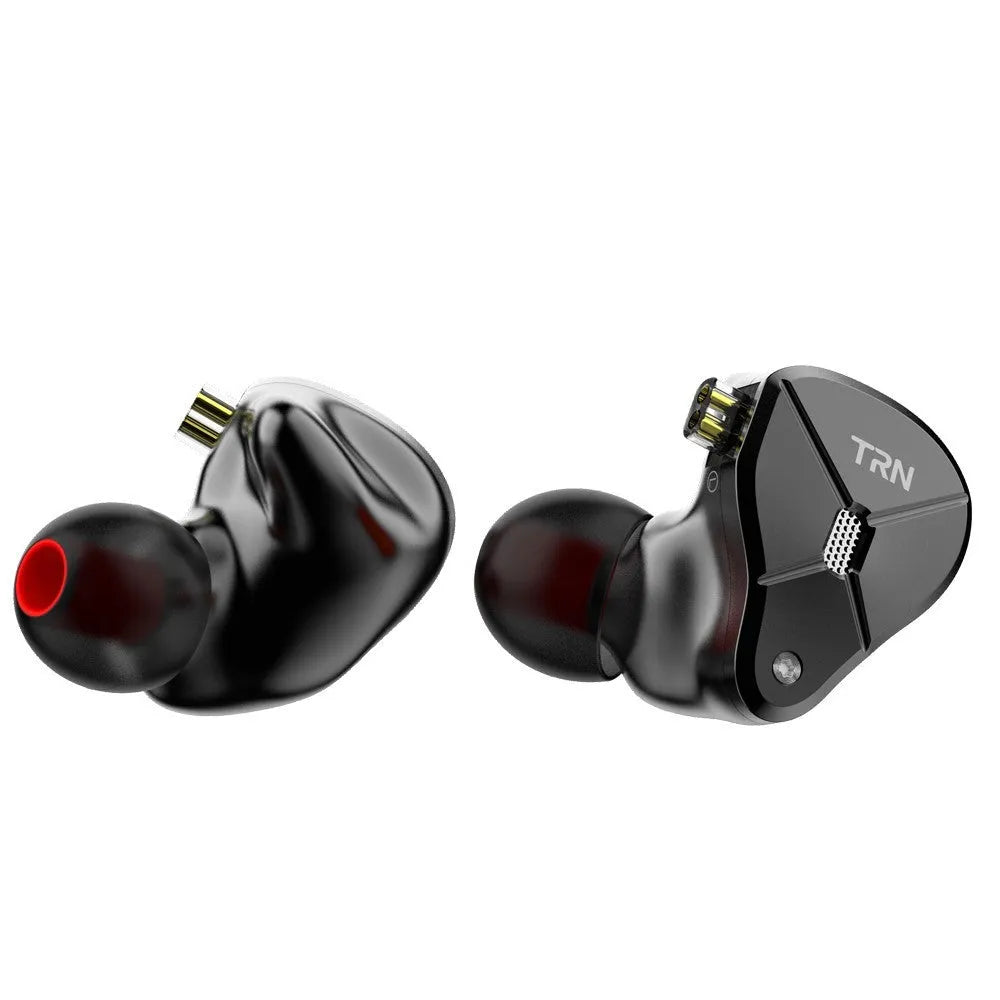 Black in-ear mobile headset with straight 3.5mm plug and TPE cable.