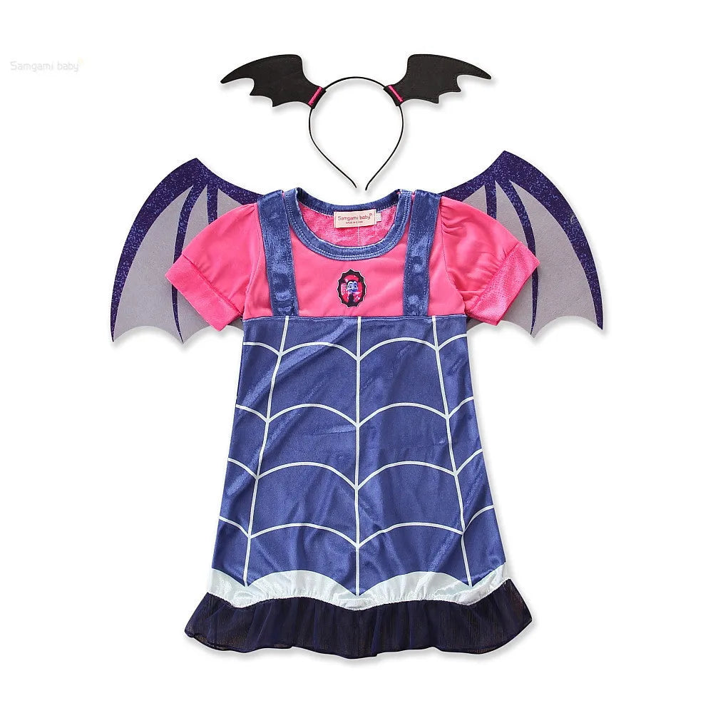 Blue cotton princess Halloween dress for children with short sleeves and Asian sizing