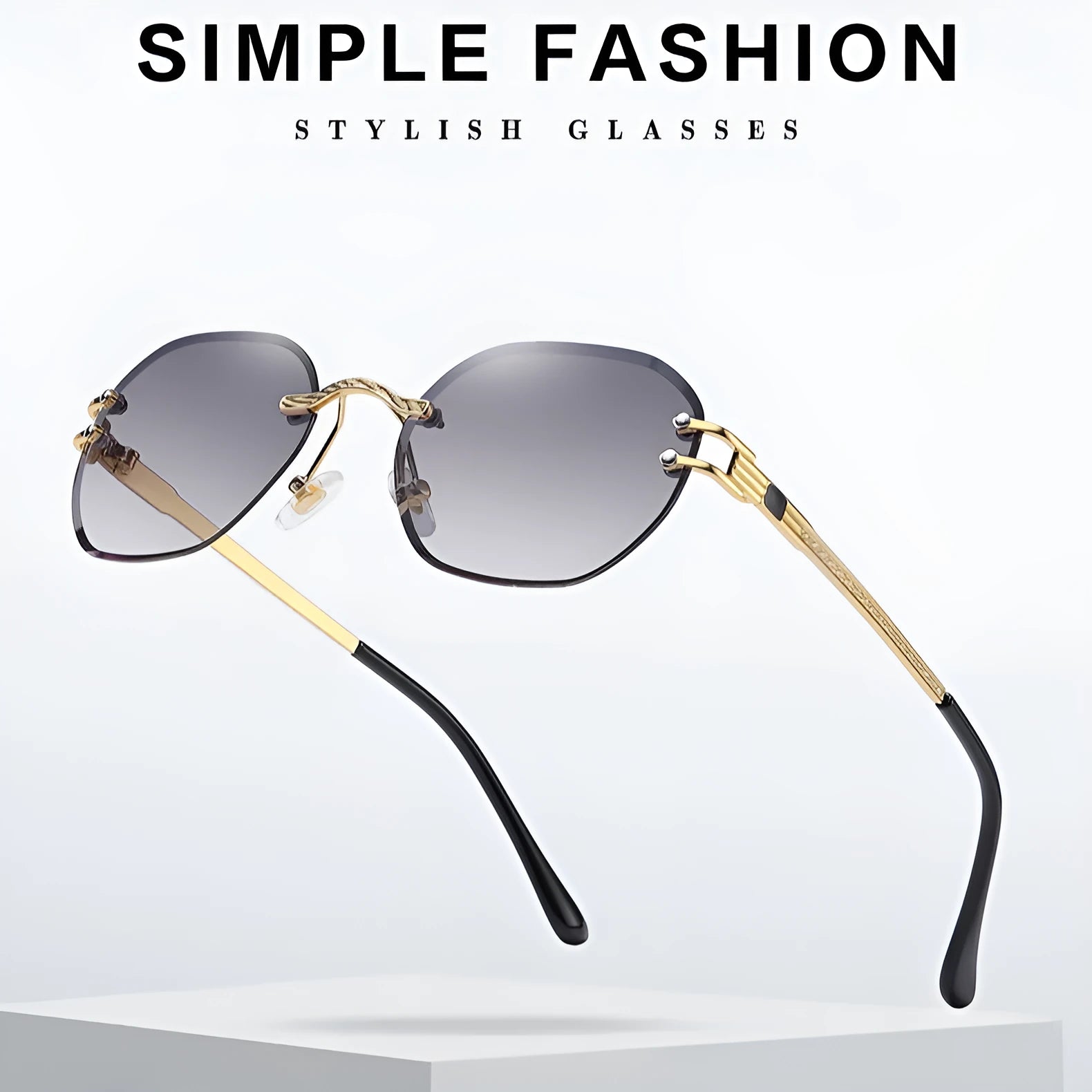 Gold frame sunglasses with gradient lenses in blue, grey, tea, pink, green and purple colour options