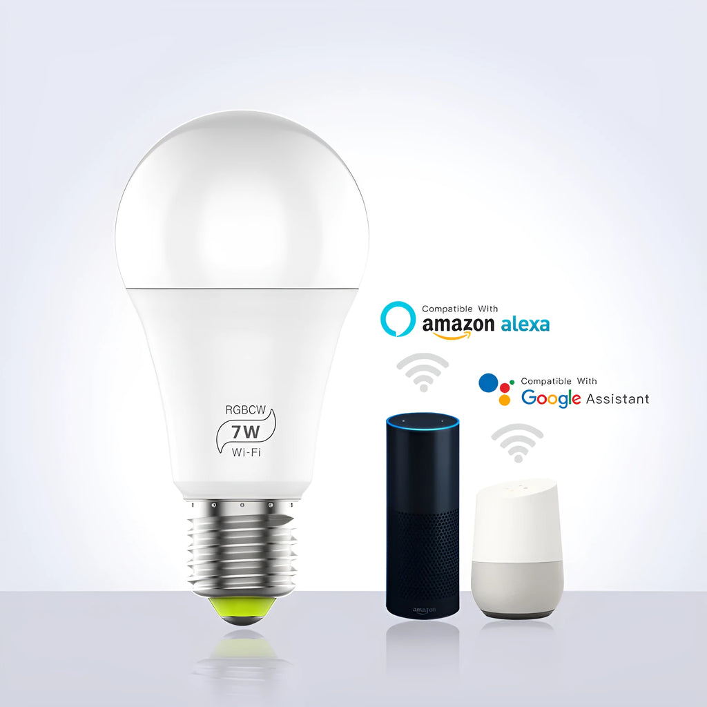 Smart WiFi LED light bulb with voice control for Alexa and Google Home