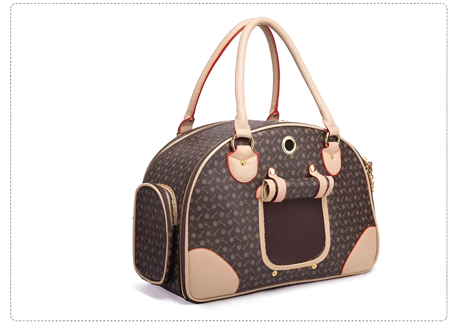Anti-squeeze PU embossing pet travel bag for cats and dogs coffee white colour