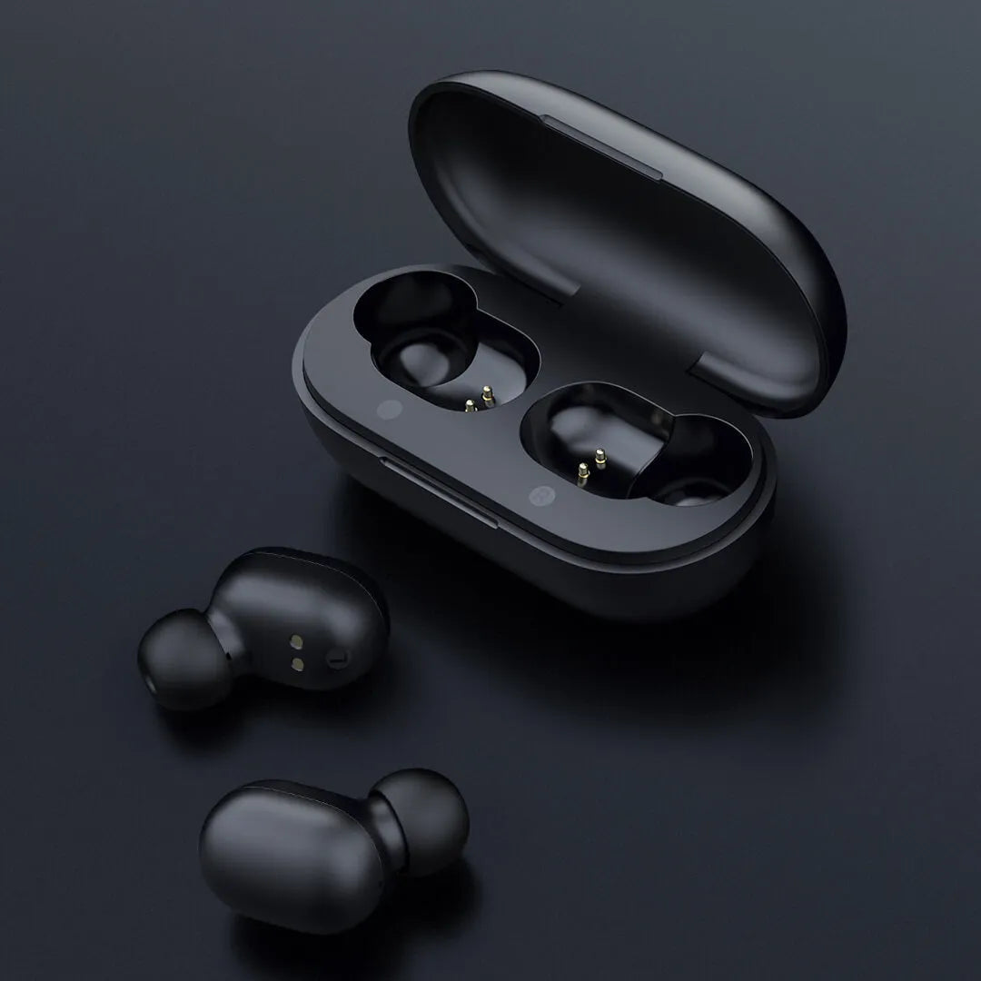 Black true wireless Bluetooth earbuds with stereo sound and call functionality