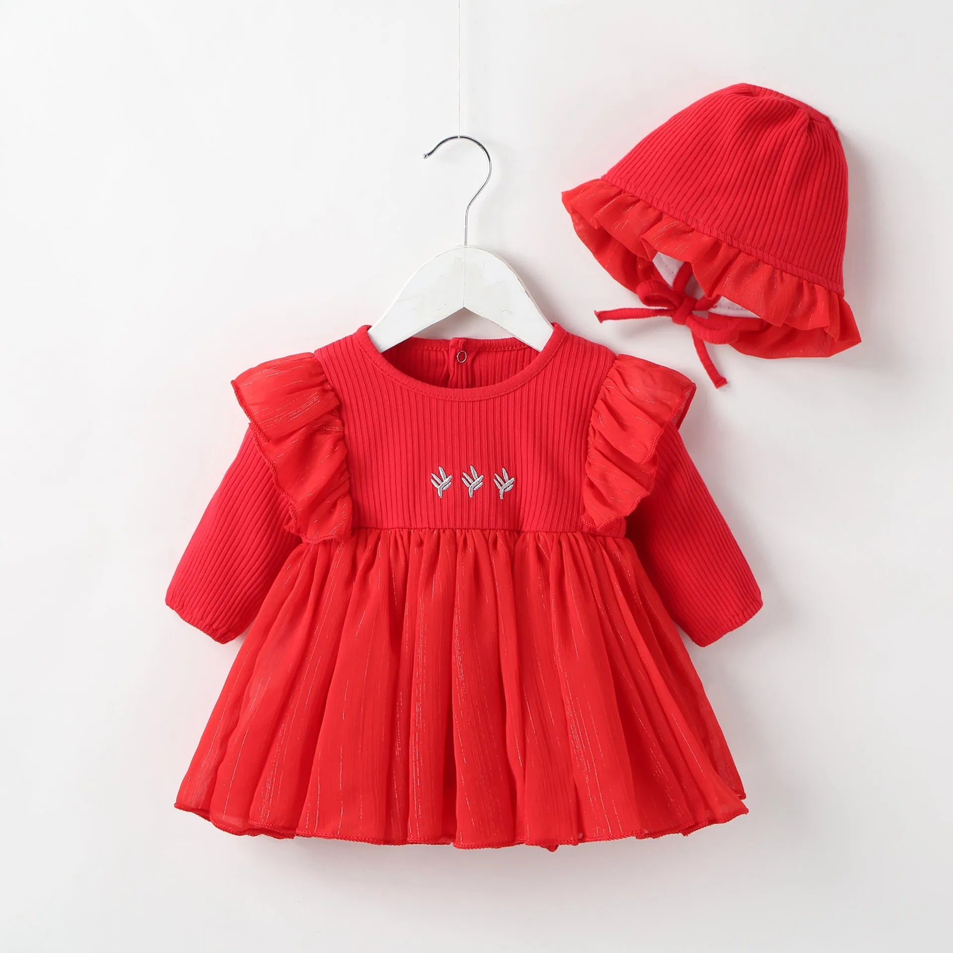Baby girl fluffy princess dress in cotton fabric, pink red white colours, 59-80cm sizes