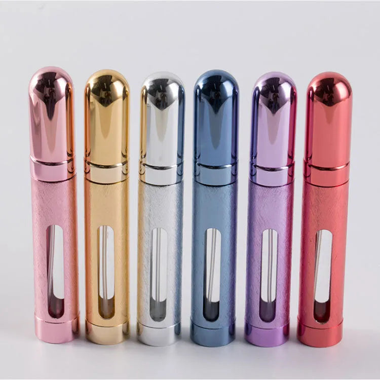 Slim aluminium 12ml portable perfume bottle in bullet shape with glass liner.