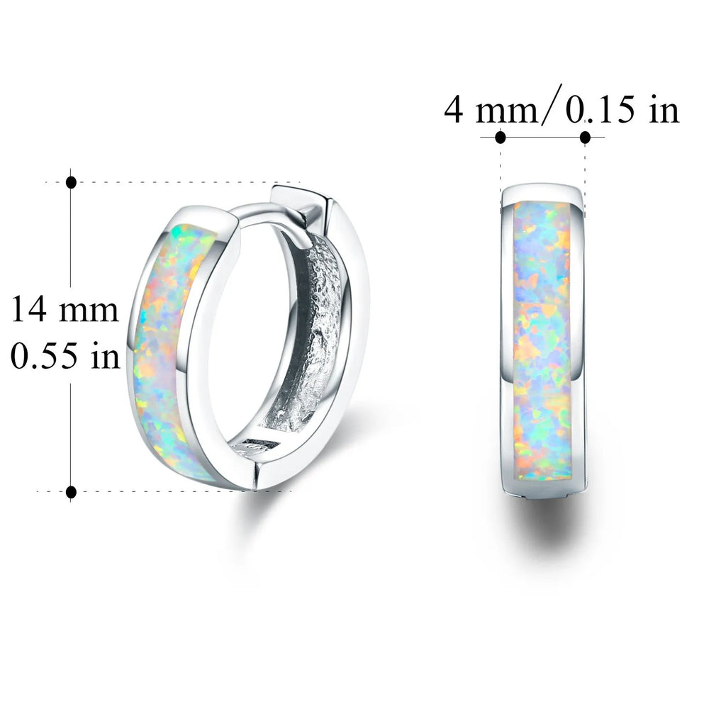 Hinged hug opal earrings in 925 sterling silver white gold plated hoop design for women