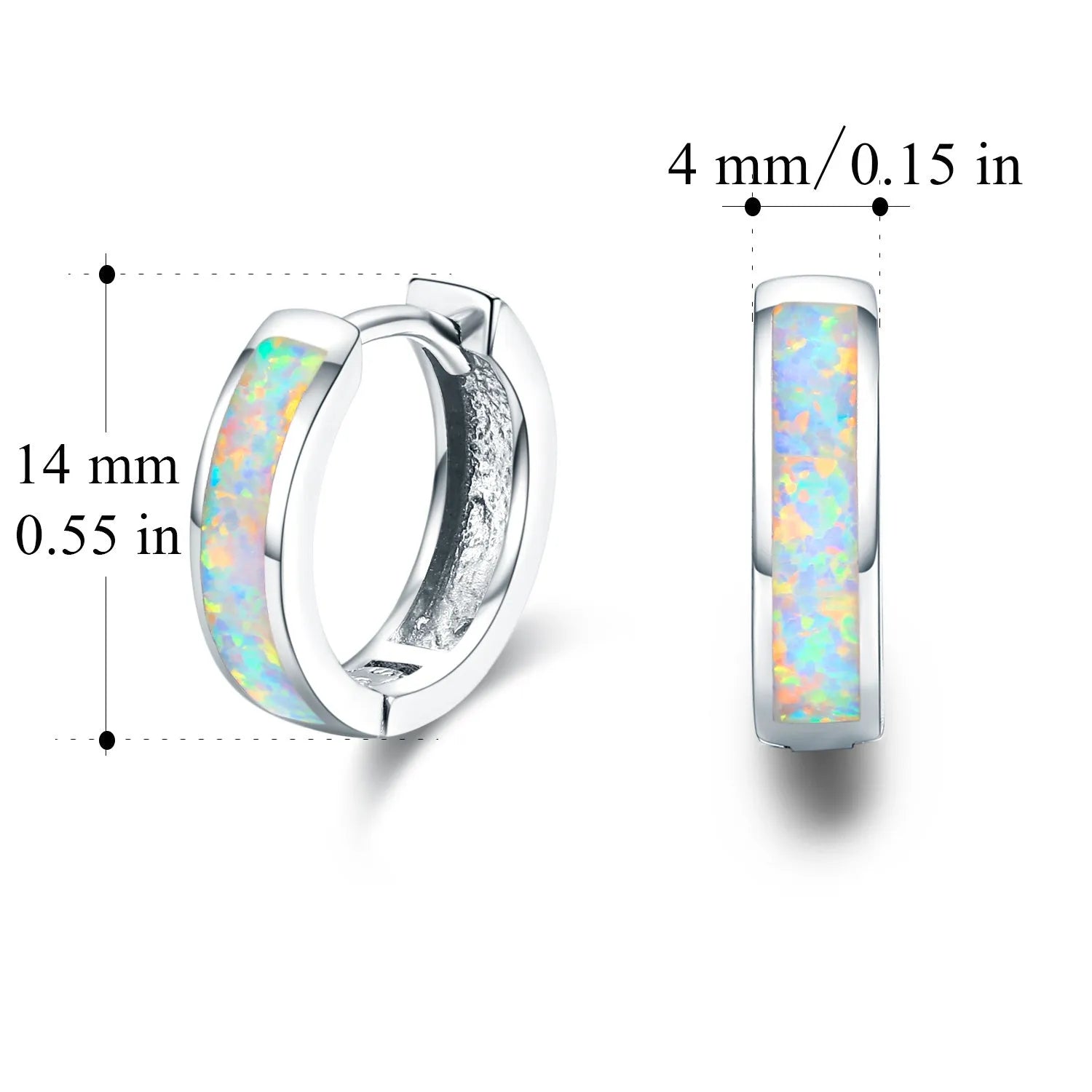 Hinged hug opal earrings in 925 sterling silver white gold plated hoop design for women