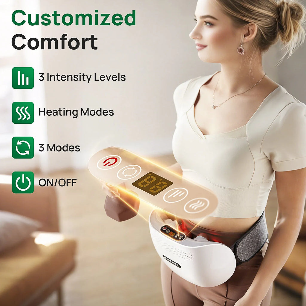 Smart Bian Stone Abdominal Massager with heat and light wave therapy, white finish, with auto kneading feature