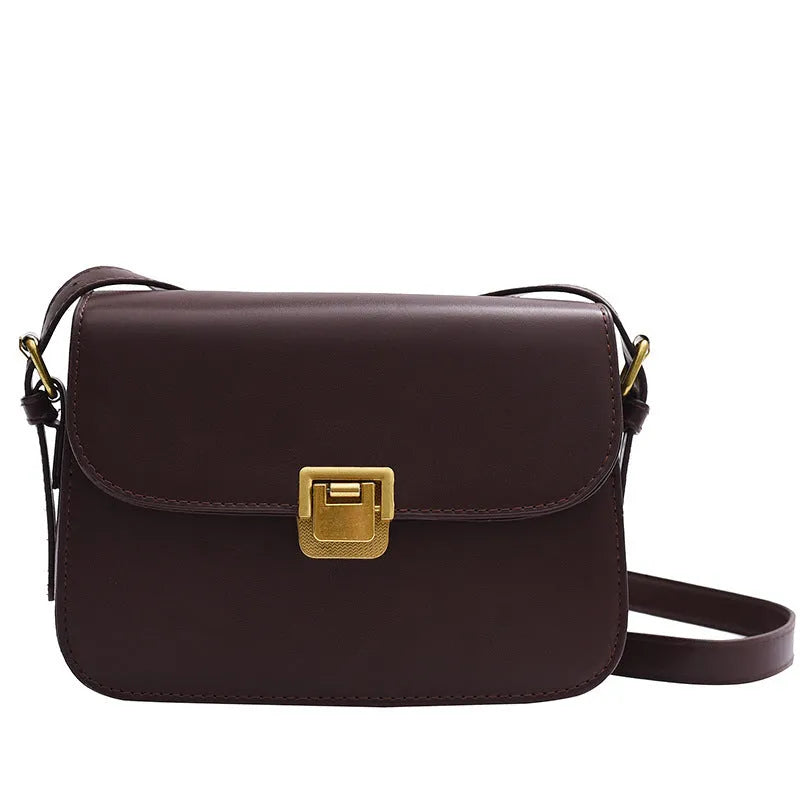 Women's soft PU leather small square bag in horizontal rectangle shape with cross-body strap