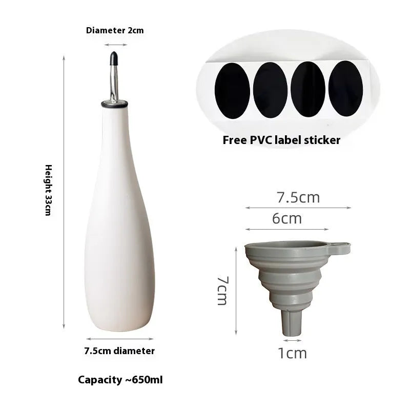 Ceramic oil pot with funnel and brush, 650ml capacity in black, coffee, or white ceramic