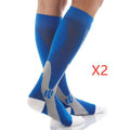 Unisex graduated compression socks in various colours with size measurement details