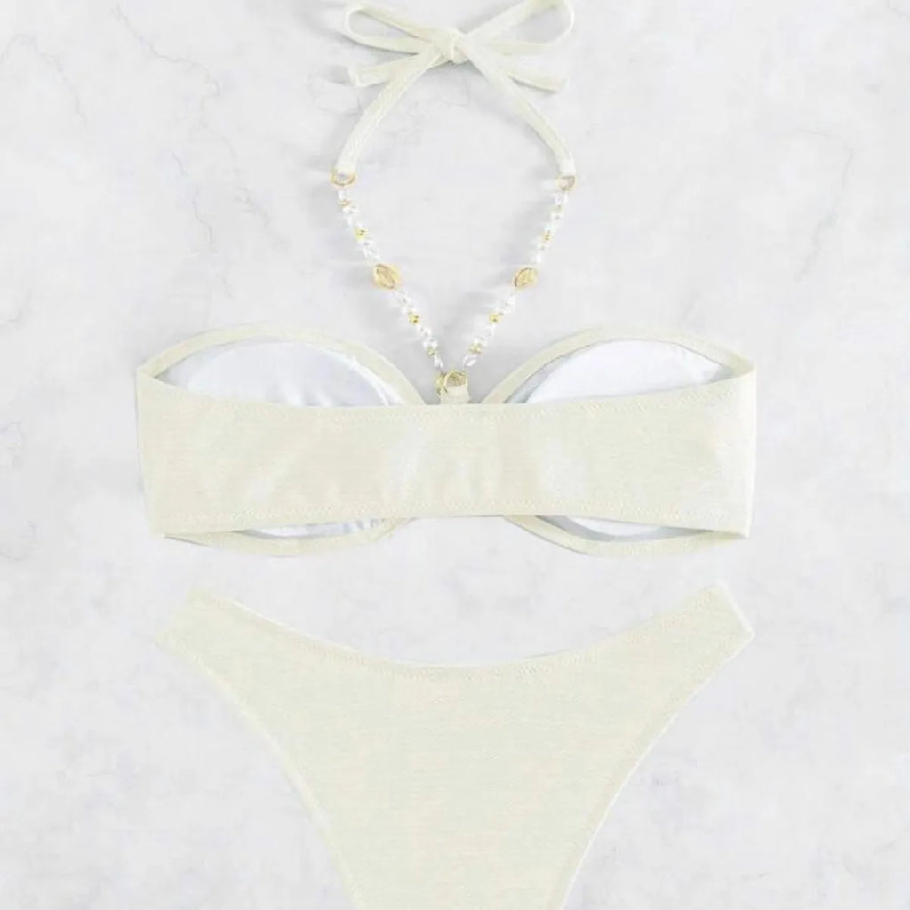Women's solid colour halter bikini set in polyester fabric for swimming