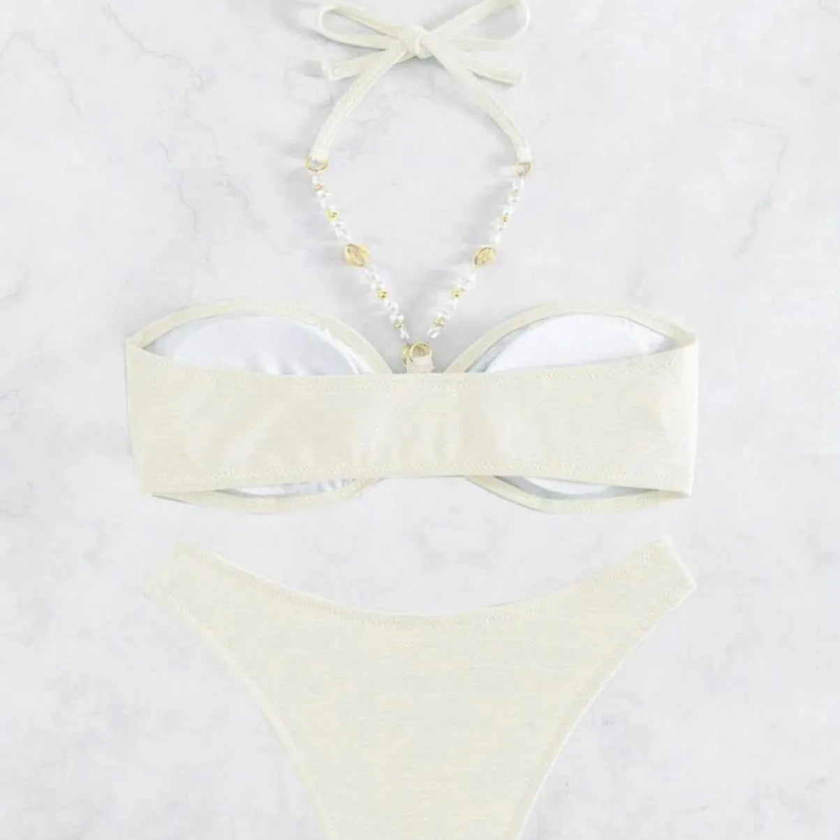 Women's solid colour halter bikini set in polyester fabric for swimming
