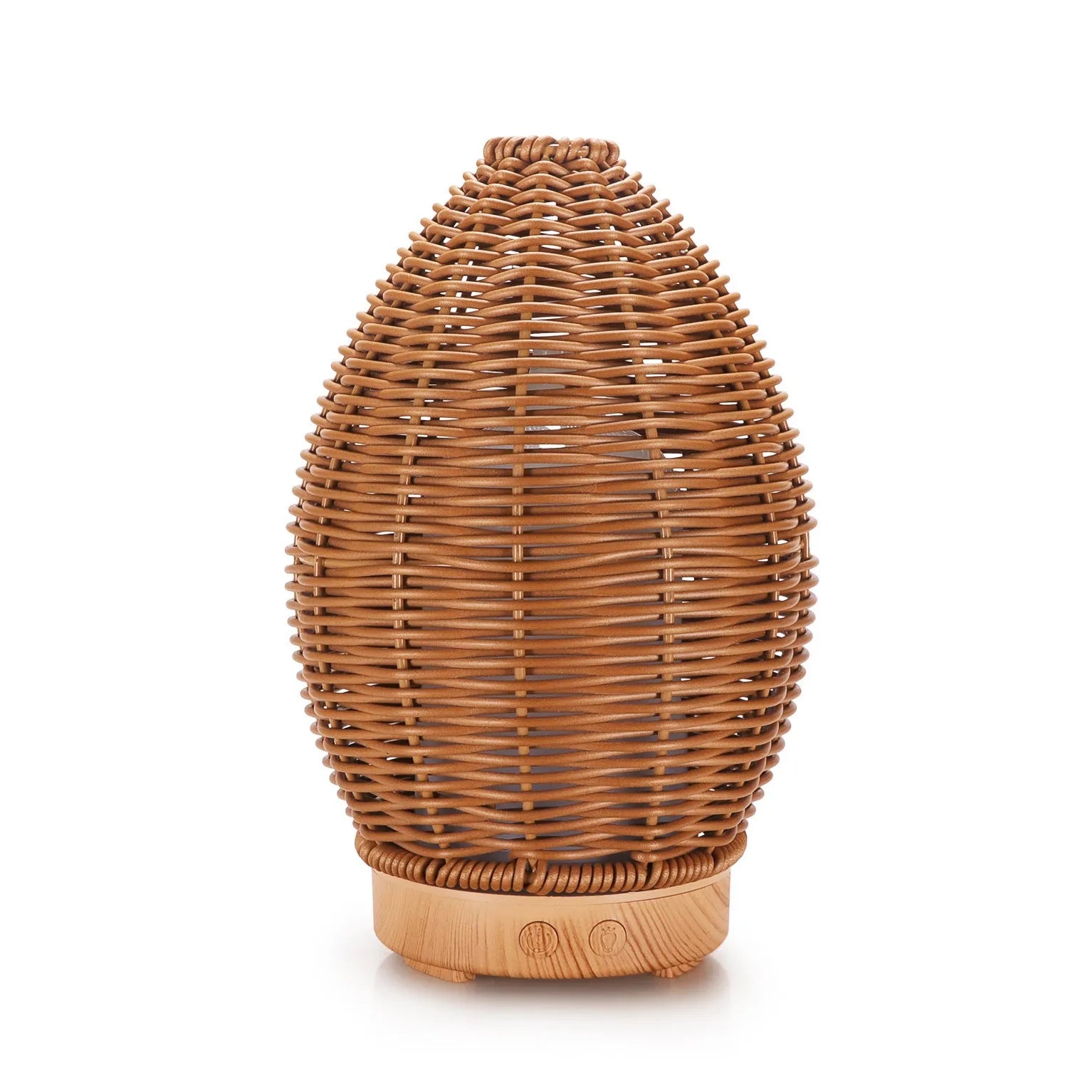 Hollow rattan aroma diffuser with light wood grain base and 100ml capacity for essential oils