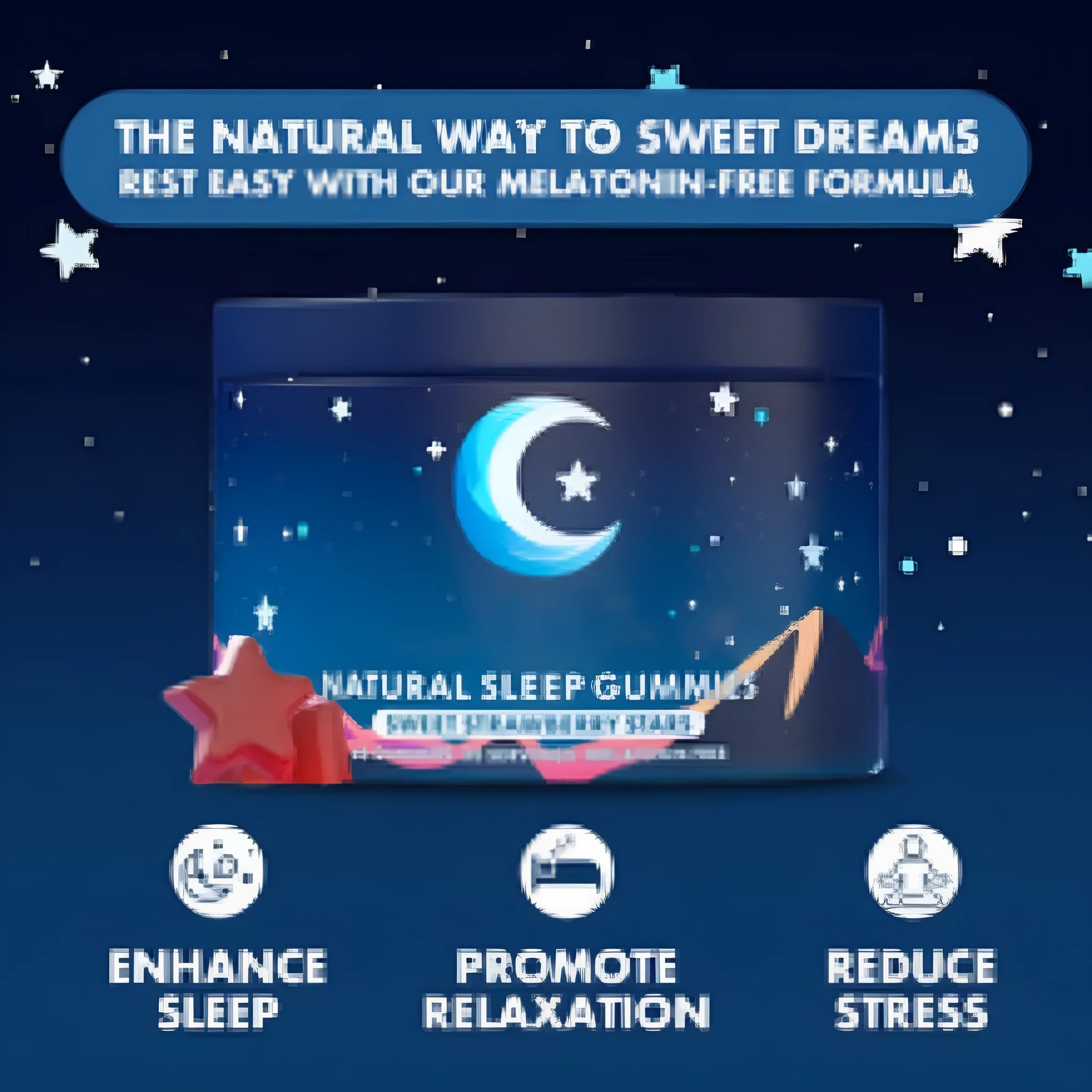 Container of 60 fruit-flavoured melatonin gummy sleep aid supplements