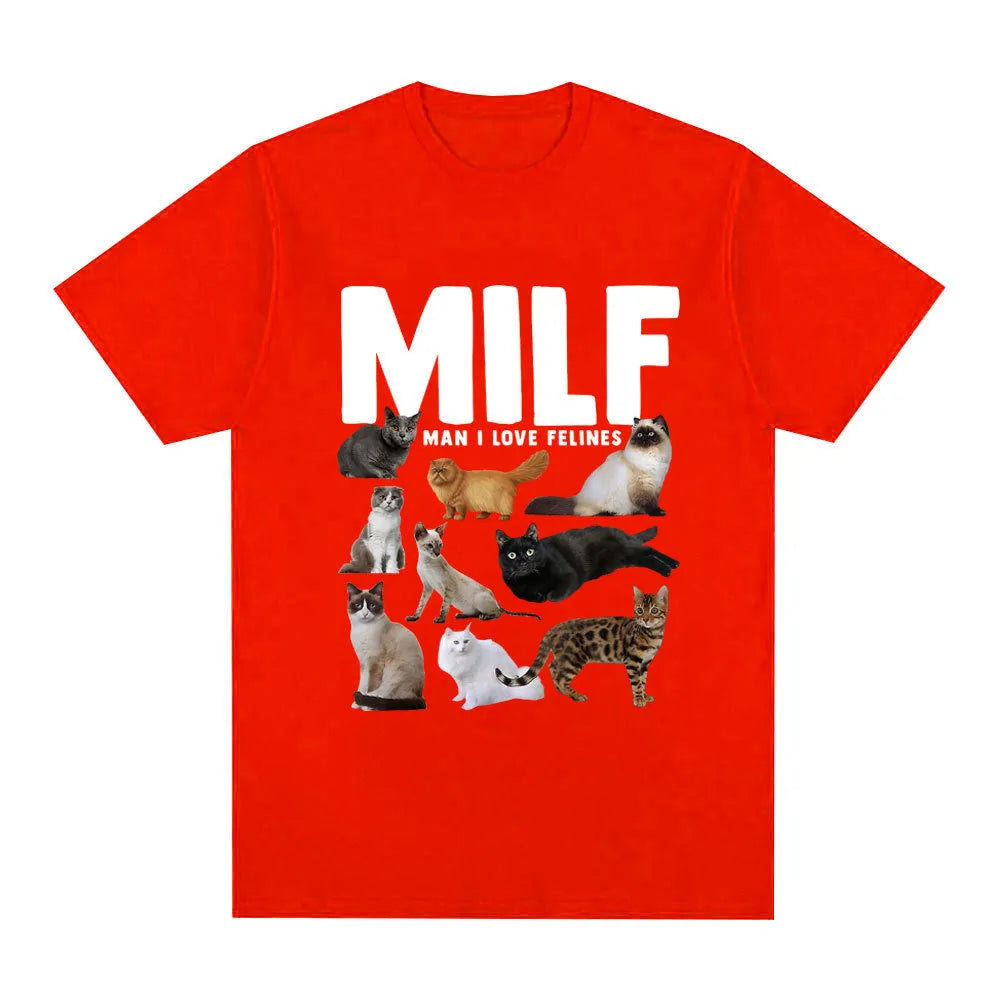 Graphic t-shirt with printed cat lovers design on cotton fabric in multiple colour options