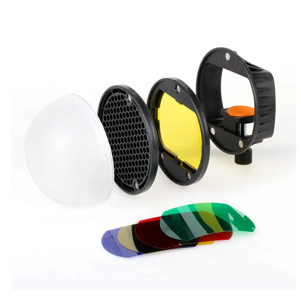 Black multicolor film universal hot shoe lamp with metal and PC construction for camera mounting
