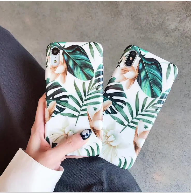 Banana leaf floral pattern TPU back case for Apple iPhone in flower leaves colour
