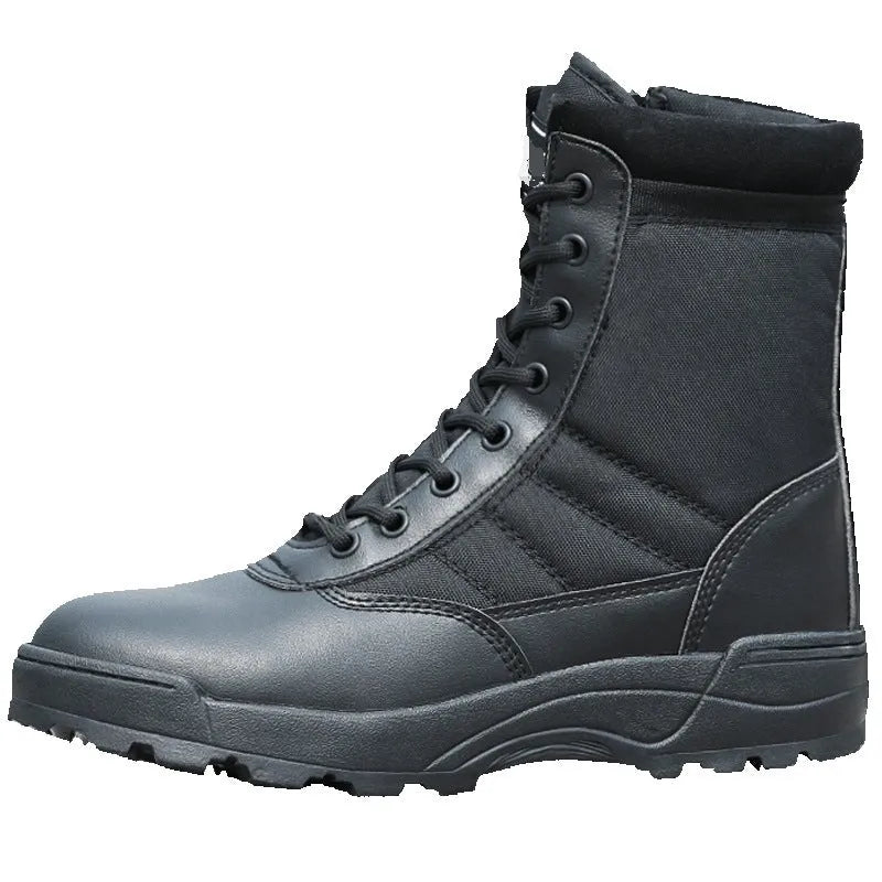 Desert combat boots in black and sand colours microfiber leather unisex outdoor footwear