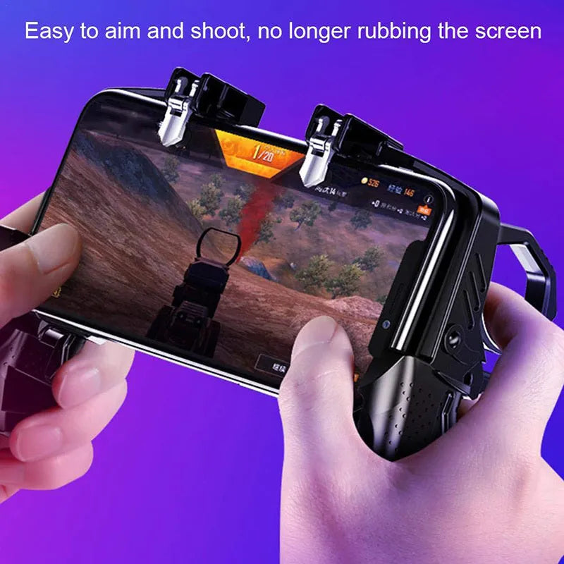 Black multi-function gamepad controller with integrated phone holder for smartphones
