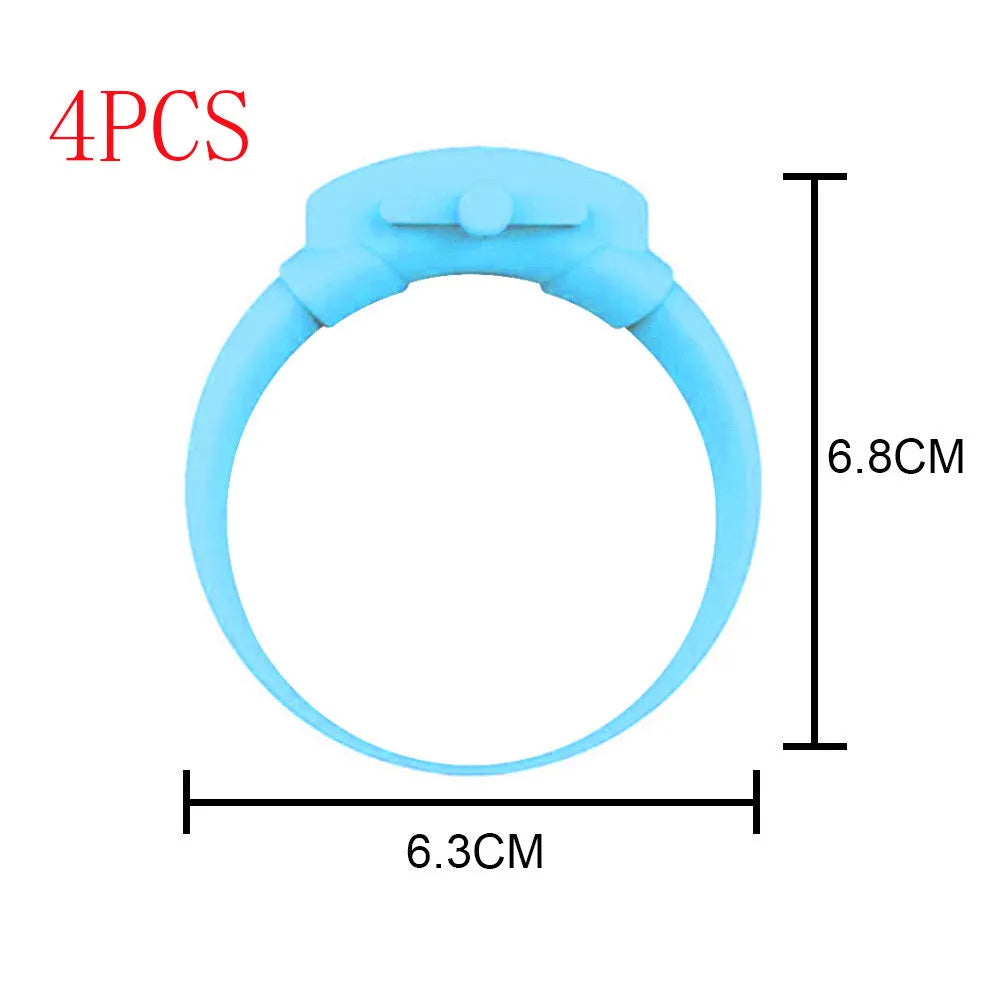 Portable hand sanitizer dispenser silicone wristband with refill cap, black band holding 6mL bottle