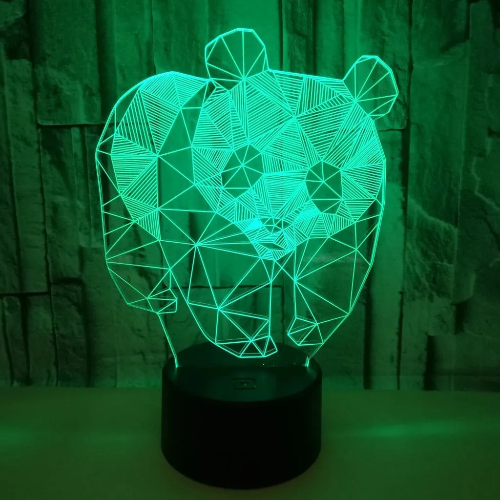 LED stereo night light with acrylic board and black ABS base, showing colourful gradient mode on a desk