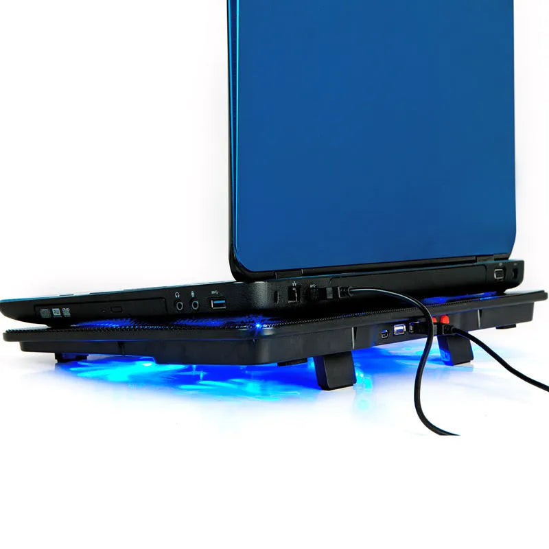 Naju N5 black ultra-thin silent notebook cooler with iron mesh panel and five fans