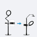 Black floor-standing mobile phone tablet holder with LED fill light and adjustable height