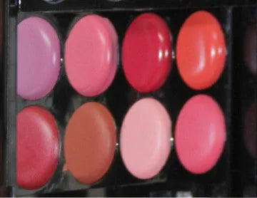 Three-layer makeup box set open showing 24 colour eyeshadow, 8 colour lipstick, 4 colour blush, powder cakes and mirror