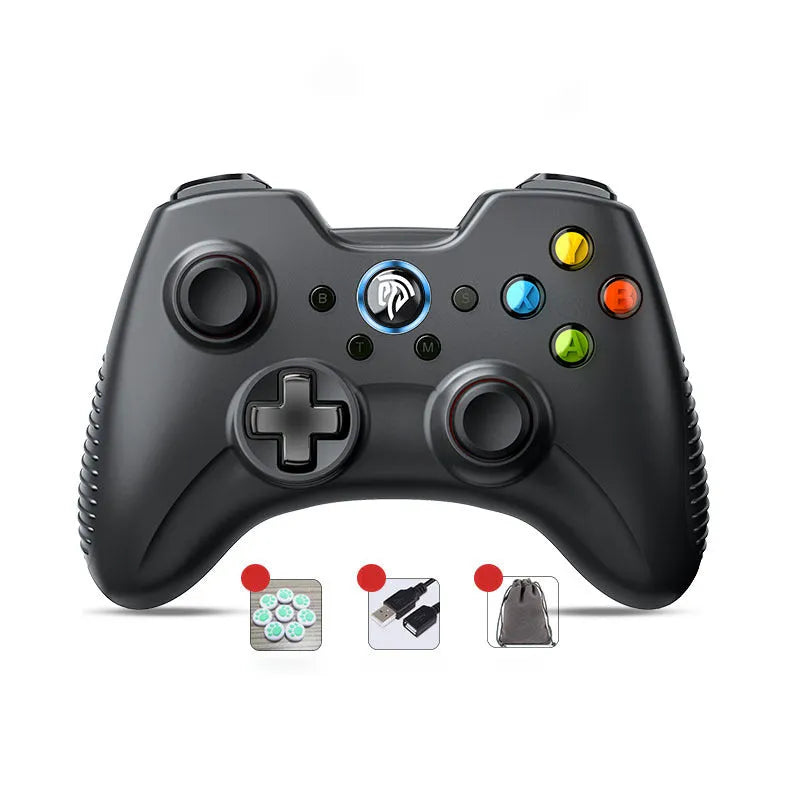 PC dual mode wireless game controller in ABS plastic with adjustable vibration, shown in available colour options