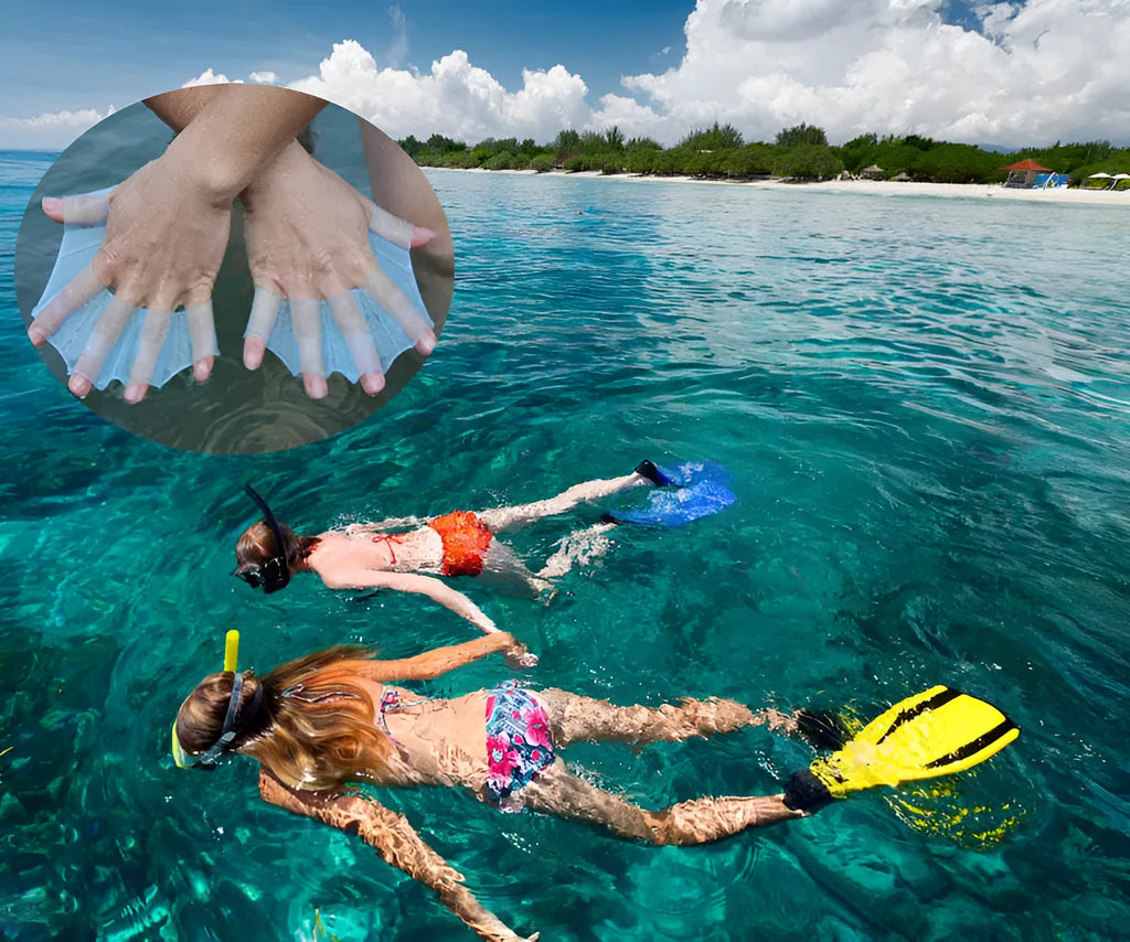 Unisex frog-type silicone swimming hand flippers webbed gloves in blue green pink colours