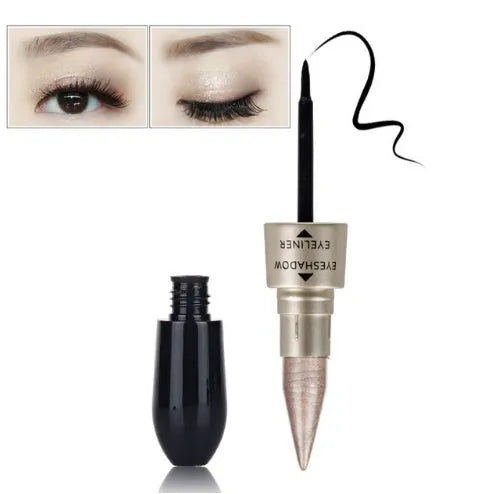 Double head six colour eyeshadow and black eyeliner set with compact 12.3cm design for eye modification