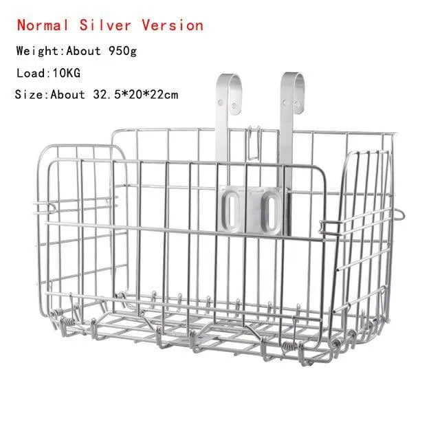 Steel folding bicycle basket in black mounted on a bike, 32.5x20x22 cm size