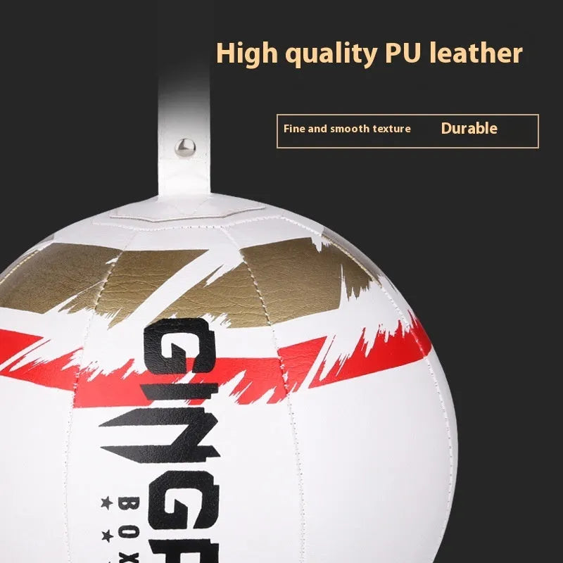 A black PU hanging boxing speed ball suspended for reaction and dodge training practice.