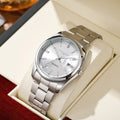 Men's automatic watch with mineral glass, fine steel belt, 41mm case diameter