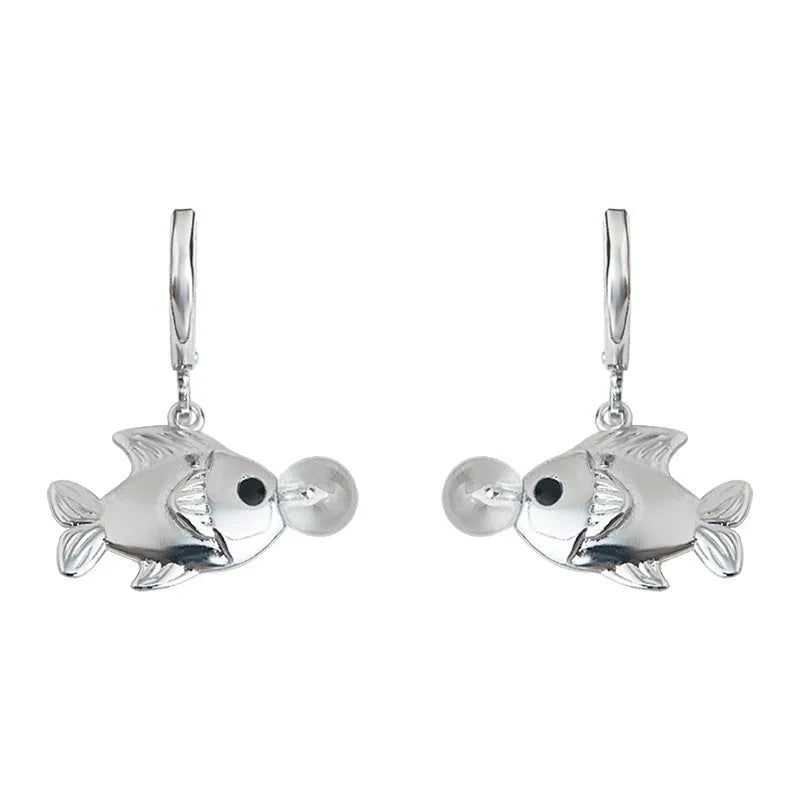 Bubble fish design earrings with electroplated copper construction and animal modelling details