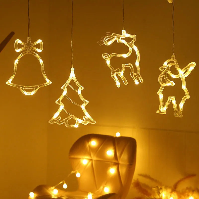 Christmas LED suction cup chandelier with Santa Claus, elk and snowman designs for window decoration