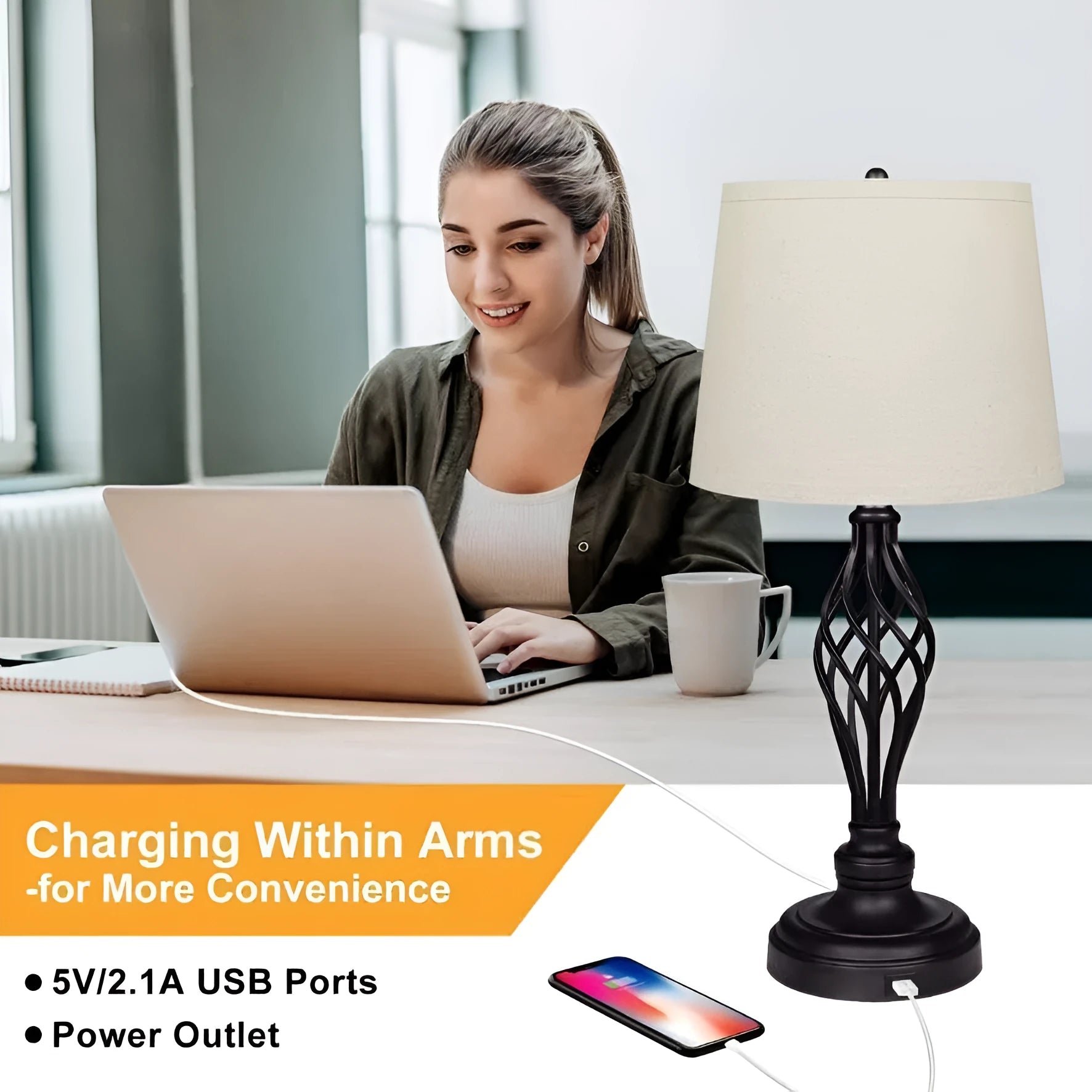 European-style alloy bedside table lamp with touch controls and USB charging socket